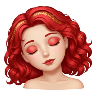 red glitter girl with closed eyes lying on the floor sticker