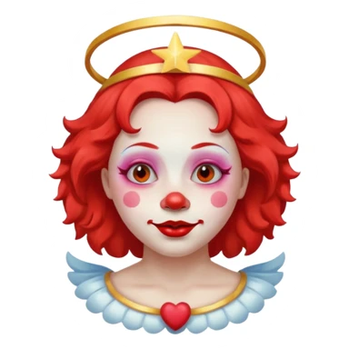 round face female clown with angel's halo no crown sticker