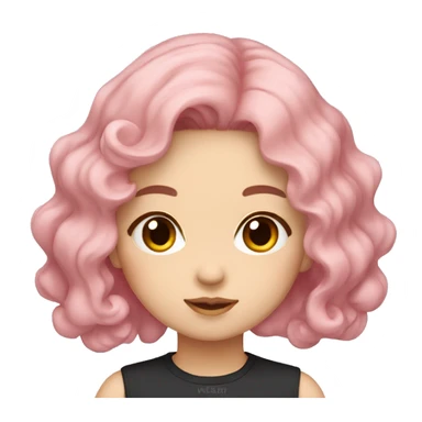 wavy pink hair girl korea w/ black eyes sticker
