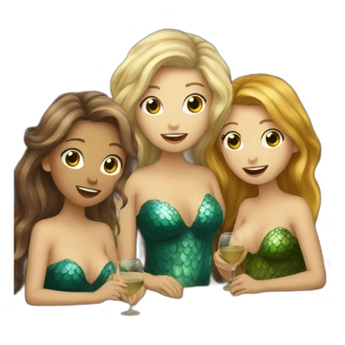 Three mermaids (1 blond, 2 brown hair) drinking wine sticker