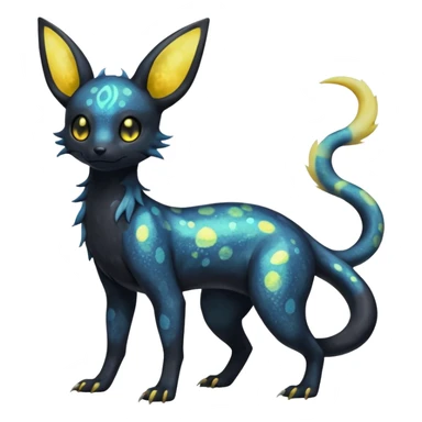 Rare epic aesthetic iridescent spooky gloomy colorful Salandit-Umbreon-Eevee-Genet-species-Fakemon-hybrid-creature, with markings, full body sticker
