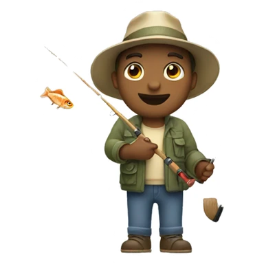 man wearing fishing hat holding fishing rod hooked with large fish sticker