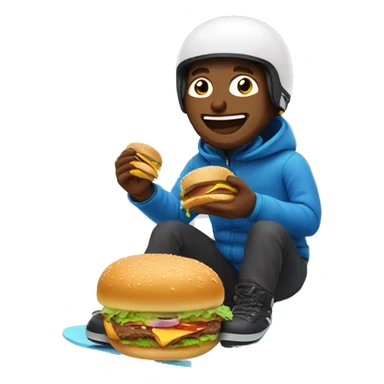 Man eating a burger while snowboarding sticker