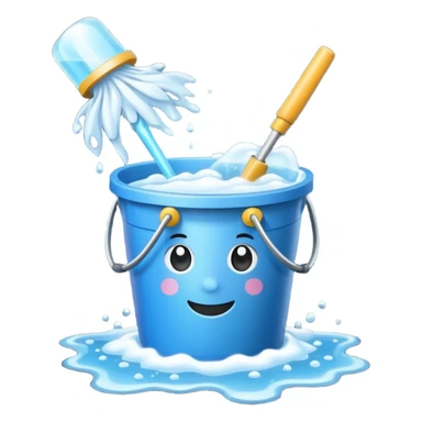Bucket with soapy water, mop, and spray bottle grouped together with sparkles sticker