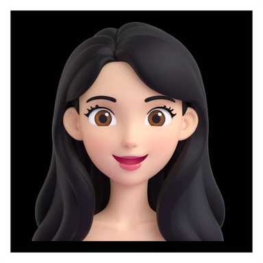 emoji of a white girl with black long hair and brown eyes, winking sticker