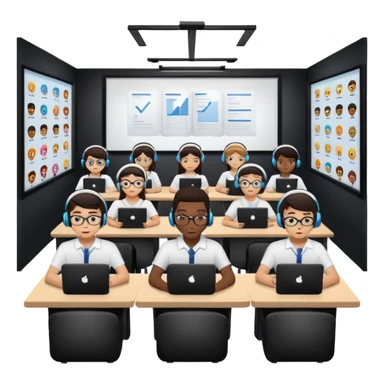 Birdseye view of large study space with students working separately add students wearing Vision Pro headsetd sticker