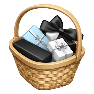 small gift basket with hardly anything it but 3 things and the gift basket color white and black sticker