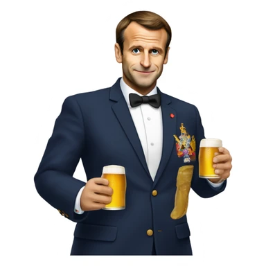 Emanuel Macron qui boit une bière  sticker