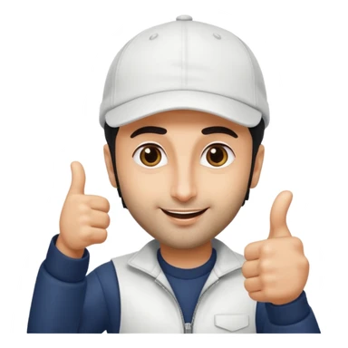 generate a pretty bratz emoji of ranbir kapoor wearing a white cap and doing a thumbs up sticker