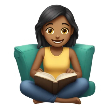 girl happily reading a book sticker