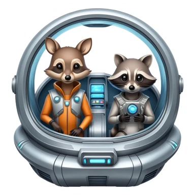 Deer and a raccoon in a sci fi spaceship sticker