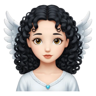 Gentle angel with long black curls and cloud background sticker