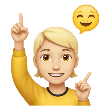 A normal smiling yellow emoji like the basic iPhone one's pointing to its head like it has a great idea sticker