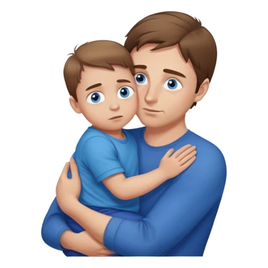 A white man brown hair, blue narrowed eyes with a small child with fair hair and blue eyes in his arms is peeping, the emphasis is on the eyes, white skin sticker