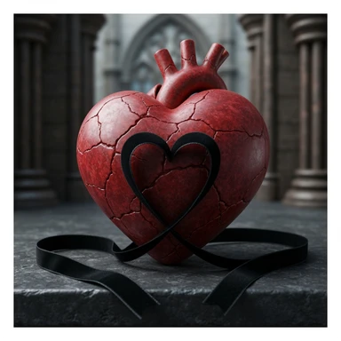 realistic gothic heart with a black velvet ribbon sticker