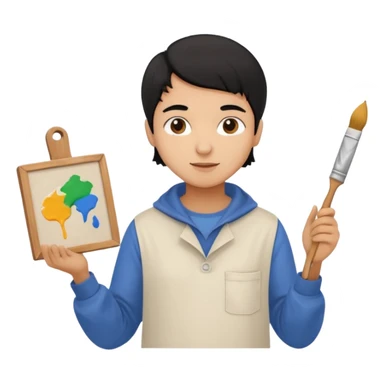 black haired light brown skinned painter with canvas sticker