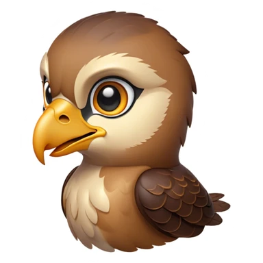 Cinematic Cute Hawk Portrait Emoji, Head tilted playfully and inquisitively, featuring a compact, streamlined form with a delicately curved beak and round, sparkling eyes full of curious charm, Simplified yet irresistibly adorable features, highly detailed, glowing with a warm, inviting glow, high shine, affectionate and lively, stylized with a touch of whimsical aerial grace, soft glowing outline, capturing the essence of a mischievous yet endearing hawk that seems as if it could swoop out of the screen into your heart! sticker