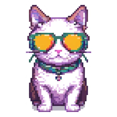 cat wearing sunglasses, pixel art style sticker