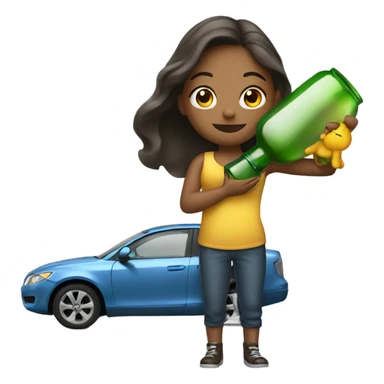girl with big bottle in hand and car sticker