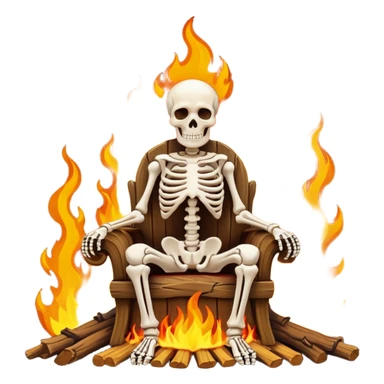 A skeleton sitting on a throne. Throne on fire around him sticker