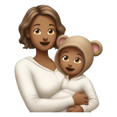 White skinned mum and baby girl, both with light brown hair, and both wearing matching bear onesies sticker