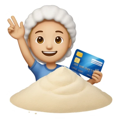 Happy emoji with credit card in hand and a pile of flour sticker