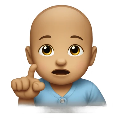 baby crying with an “L” hand signal sticker