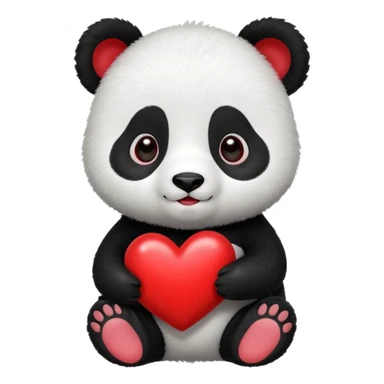 Baby panda holding a heart sticker