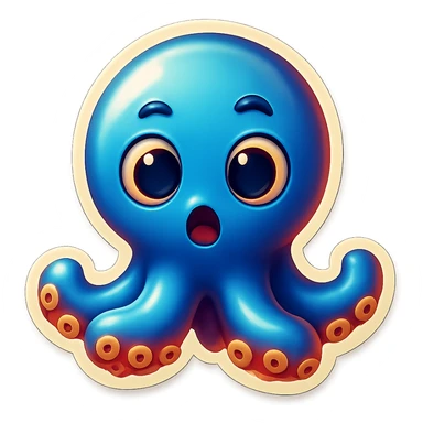 Change the octopus emoji's face to a surprised expression, keep the style and pose the same, transparent background. sticker