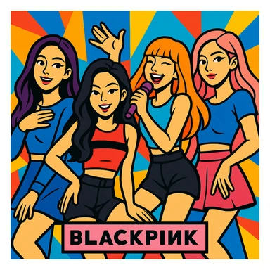 Blackpink K-pop group, stylized group portrait, vibrant, energetic, modern pop art style sticker