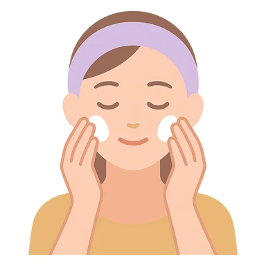 moça fazendo skincare no rosto, traços suaves sticker