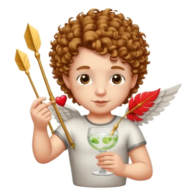 Cupid (with wings) with his arrow in his right hand, mixing a glass of Gin Tonic in his left hand sticker