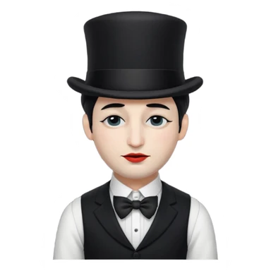 A french man with snow white skin, a black half mask with an eye hole, a black top hat, a black vest with a black tie tucked underneath, and a white collared shirt. Closed eyes. sticker