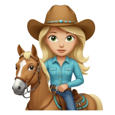 one blonde with light blue green eyes cowgirl on a quarter horse sticker