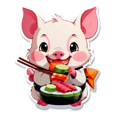 Piglet eating tuna sushi sticker
