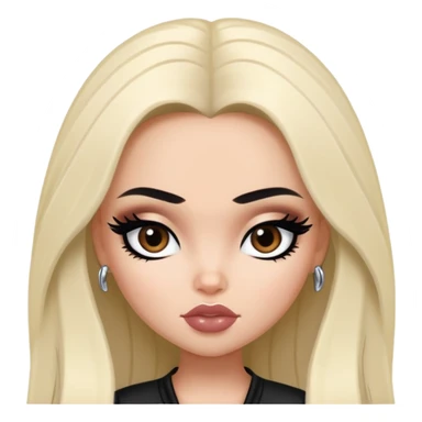 pretty bratz baddie, black eyeliner, medium white skin,  black long hair, dark brown eyes sticker