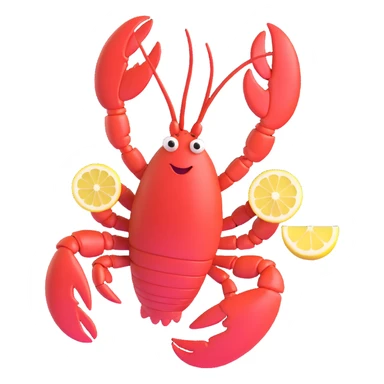 lobster dancing with a lemon in its mouth, spinning 360 degrees, emoji style sticker