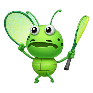 Green cute bug playing tennis sticker