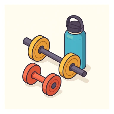 isometric 3d detailed icon of gym weights and a hydroflask, clean, modern, no text sticker