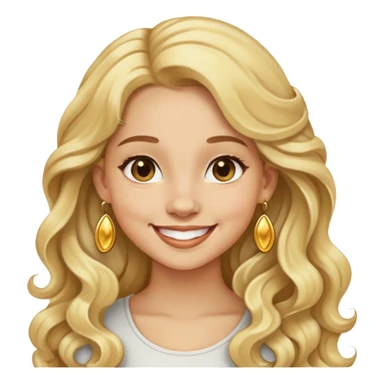 Girl showing happiness, light skin, long wavy blonde hair, gold earrings sticker