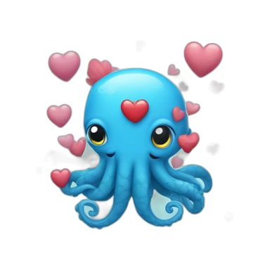 cute blue kraken with adorable face with many hearts around sticker