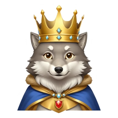A majestic wolf wearing a golden crown and royal cape sticker