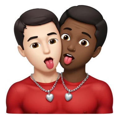 1 White adult male dark hair ,1 black adult male silver necklace, nude,kissing tongue open mouth  sticker