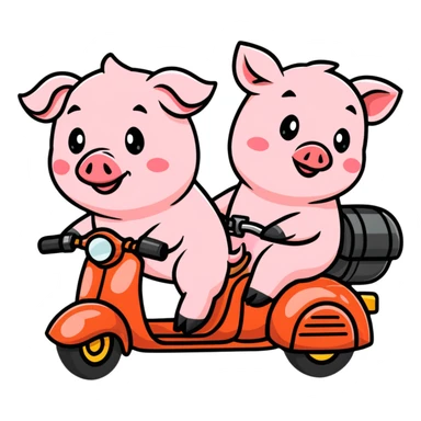 pig couple riding a motorbike, cute sticker