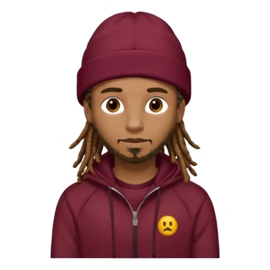 Animate a caramel skinned male with brown dreads and a tan beanie with a burgundy tracksuit on sticker