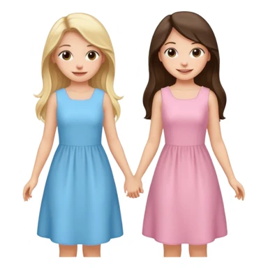 princess happy blonde girl in light blue dress and long haired brunette girl in light pink dress sticker