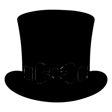 A minimalist black top hat slightly tilted, with a ribbon bow in #C5343C color on the brim. Solid fill, soft shading to give depth, elegant and slightly stylized. Flat modern design with a touch of sophistication. sticker