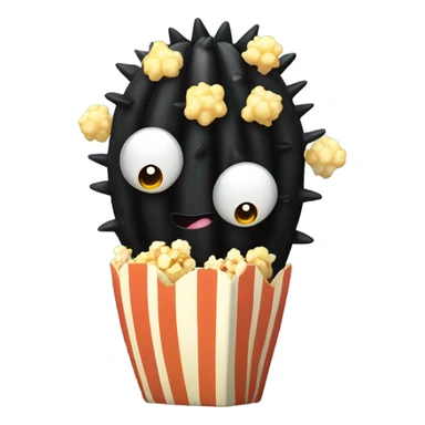 A black cactus holding a popcorn sticker
