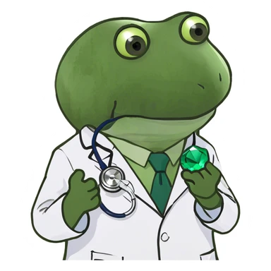 doctor bufo holding a green gem sticker