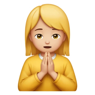 Yellow round emoji looking upwards with teary eyes and hands clasped praying sticker